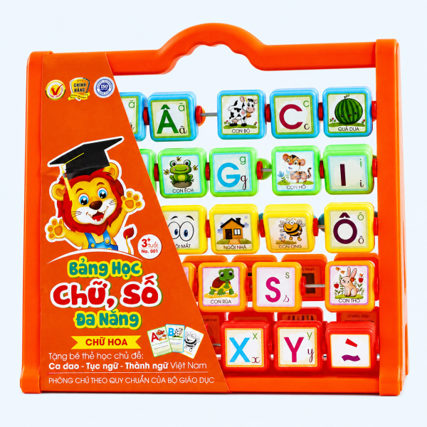 Bảng chữ số đa năng Antona M1 tích hợp bàn tính học toán, hệ thống chữ cái in hoa chuẩn Bộ Giáo dục và hình ảnh minh họa trực quan giúp bé tiếp thu kiến thức dễ dàng.