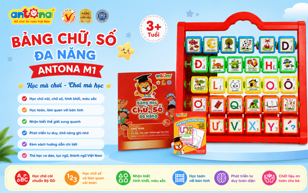 Học chữ, học số và rèn luyện tư duy toán học cùng Bảng chữ số đa năng Antona M1 – giải pháp giáo dục sớm toàn diện giúp trẻ phát triển kỹ năng nền tảng một cách tự nhiên.