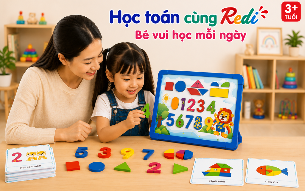 Học Toán Cùng Redi Antona là bộ đồ chơi giáo dục giúp trẻ từ 3 tuổi tiếp cận toán học theo phương pháp trực quan. Sản phẩm hỗ trợ phát triển tư duy logic, kỹ năng tính toán và xây dựng nền tảng học tập vững chắc cho tương lai.