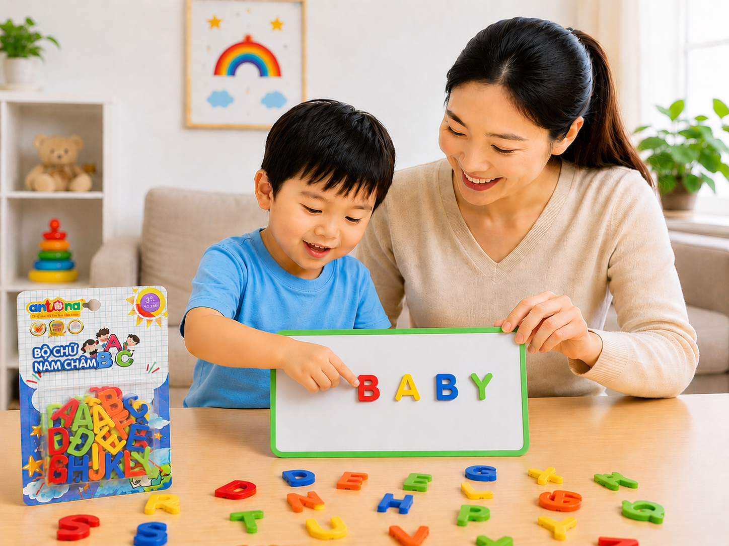 Vỉ chữ nam châm ABC Antona phiên bản chữ hoa là đồ chơi giáo dục giúp trẻ nhận biết chữ cái in hoa, hỗ trợ học ghép chữ và phát triển tư duy ngôn ngữ hiệu quả. Sản phẩm được làm từ nhựa nguyên sinh an toàn, phù hợp cho trẻ từ 3 tuổi trở lên.