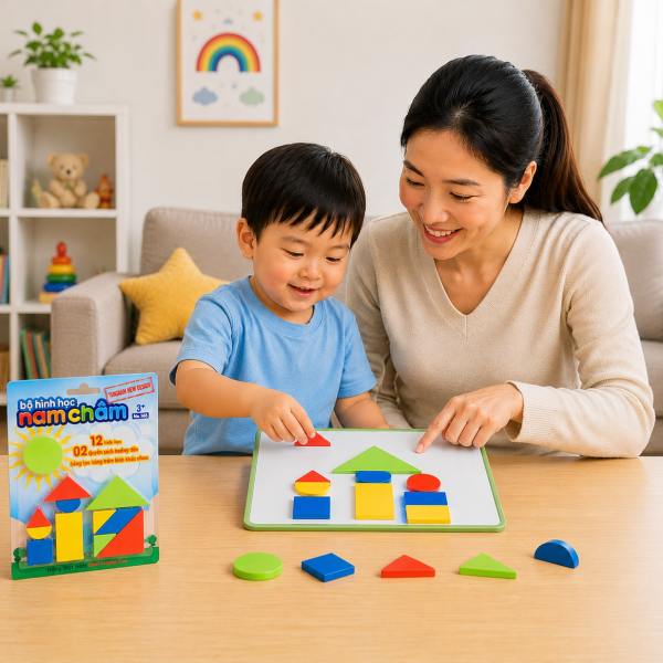Học hình học trở nên thú vị hơn với vỉ hình học nam châm Antona. Các hình nam châm nhiều màu sắc giúp bé vừa chơi vừa học nhận biết hình khối, phát triển tư duy logic và rèn luyện kỹ năng quan sát hiệu quả.