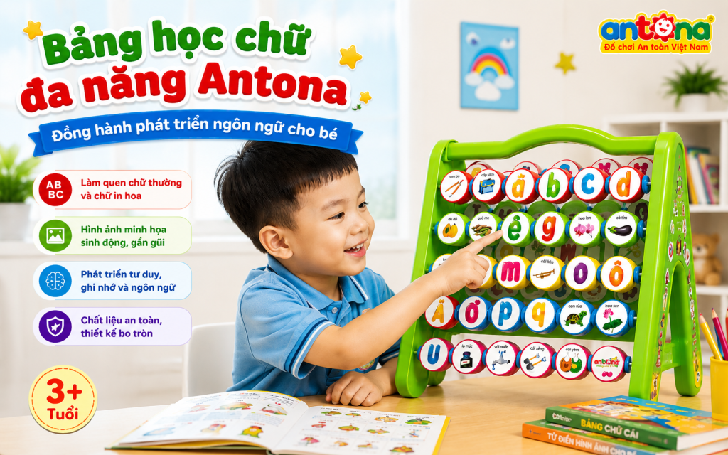 Bảng đa năng học chữ Antona là món quà giáo dục ý nghĩa dành cho trẻ từ 3 tuổi trở lên, giúp bé phát triển toàn diện về nhận thức, ngôn ngữ và khả năng quan sát.