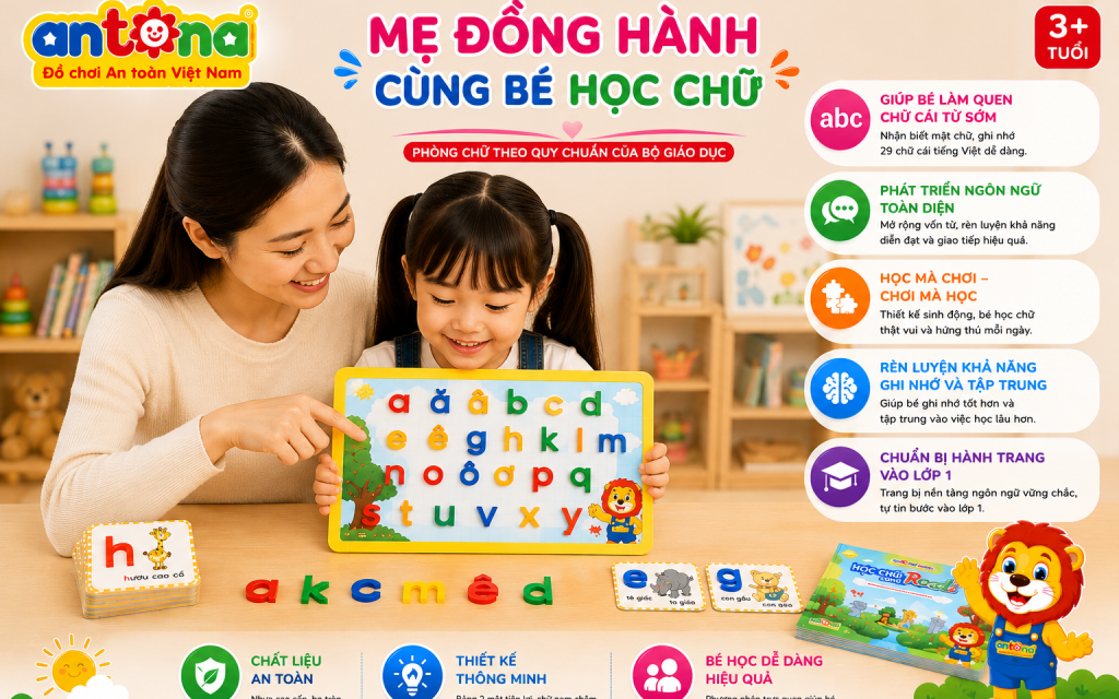 Thông qua hoạt động ghép chữ, nhận biết chữ cái và kết nối hình ảnh với từ ngữ, Học Chữ Cùng Redi Antona giúp trẻ phát triển tư duy logic, khả năng quan sát và kỹ năng giải quyết vấn đề.
