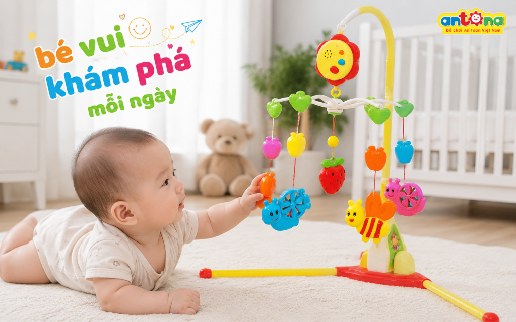 Kệ Treo Antona - Khu Vườn Của Bé là món đồ chơi giáo dục sớm giúp bé luyện khả năng quan sát, tập trung, phản xạ tự nhiên và phát triển giác quan ngay từ những tháng đầu tiên.