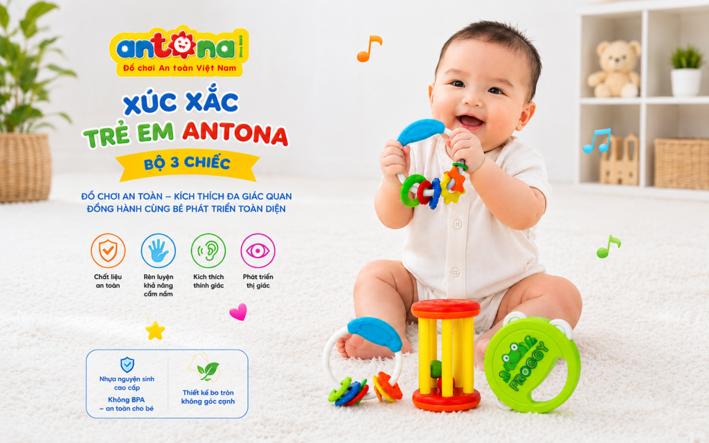 Ảnh giới thiệu Xúc xắc trẻ em Antona bộ 3 chiếc với thiết kế sinh động, màu sắc nổi bật, đồng hành cùng bé phát triển toàn diện các giác quan thông qua hoạt động vui chơi mỗi ngày.