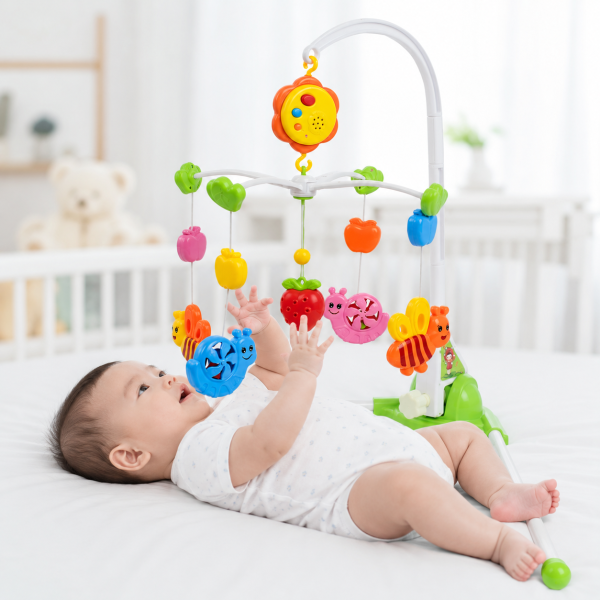 Kệ Treo Antona - Khu Vườn Của Bé được sản xuất từ nhựa nguyên sinh an toàn, tích hợp hộp nhạc vui nhộn và hệ thống đồ chơi treo chuyển động, phù hợp cho bé từ 3 tháng tuổi.