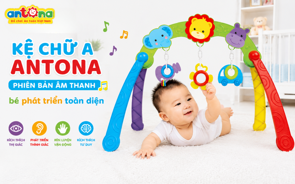 Kệ Chữ A Antona Phiên Bản Âm Thanh là đồ chơi giáo dục dành cho bé từ 3 tháng tuổi, giúp kích thích thị giác, phát triển thính giác, rèn luyện vận động và tư duy thông qua các món đồ treo phát âm thanh vui nhộn. Thiết kế chữ A chắc chắn, chất liệu nhựa nguyên sinh cao cấp, an toàn và phù hợp cho giai đoạn bé tập lẫy, tập bò và khám phá thế giới xung quanh.