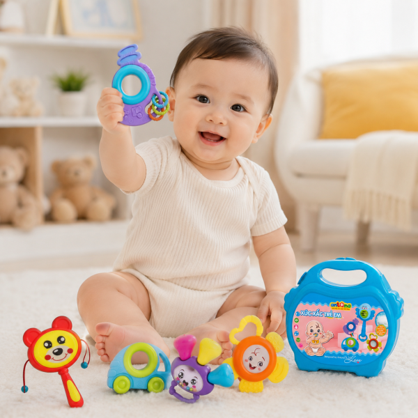 Xúc xắc trẻ em Antona - Hộp 5 chiếc là bộ đồ chơi giáo dục sớm dành cho bé từ 3 tháng tuổi. Thiết kế dễ cầm, chất liệu an toàn cùng nhiều trải nghiệm xúc giác giúp bé phát triển toàn diện ngay từ giai đoạn đầu.
