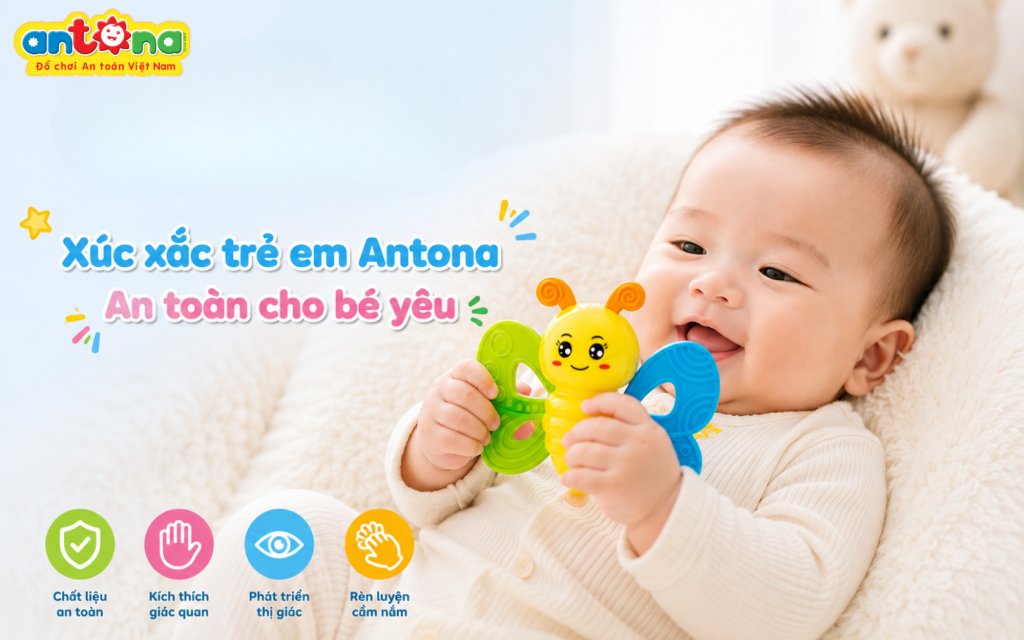 Bé yêu dễ dàng cầm nắm Xúc Xắc Trẻ Em Antona – Xúc Xắc Bướm, rèn luyện vận động tinh, phối hợp tay mắt và phát triển giác quan trong những năm đầu đời.