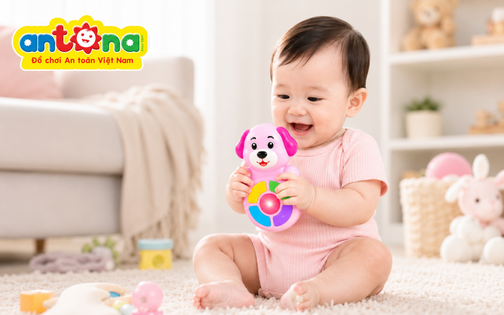 Hình ảnh điện thoại trẻ em Antona phiên bản hồng và xanh đáng yêu, thiết kế bo tròn an toàn, phù hợp cho bé từ 3 tháng tuổi khám phá mỗi ngày.