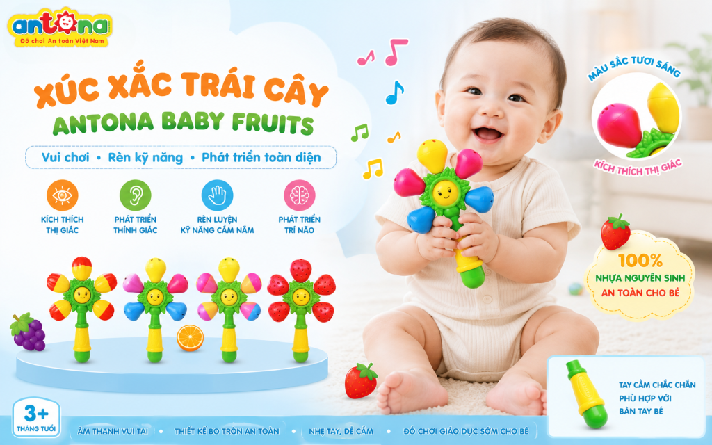 Ba mẹ đang tìm kiếm món quà an toàn cho bé? Xúc xắc trẻ em Antona - Xúc xắc trái cây với thiết kế đáng yêu, chất liệu cao cấp và âm thanh vui nhộn sẽ đồng hành cùng bé trong hành trình khám phá và phát triển những kỹ năng đầu tiên.