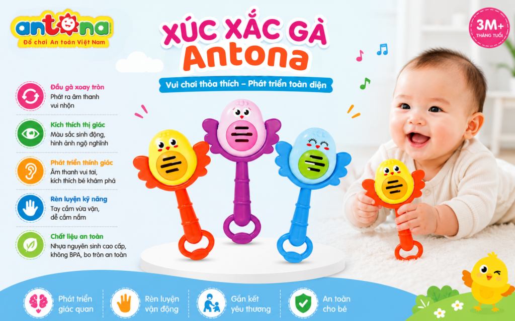 Xúc xắc trẻ em Antona - Xúc xắc gà là món đồ chơi giáo dục sớm giúp bé phát triển giác quan, kỹ năng cử động và khả năng khám phá trong giai đoạn đầu đời.
