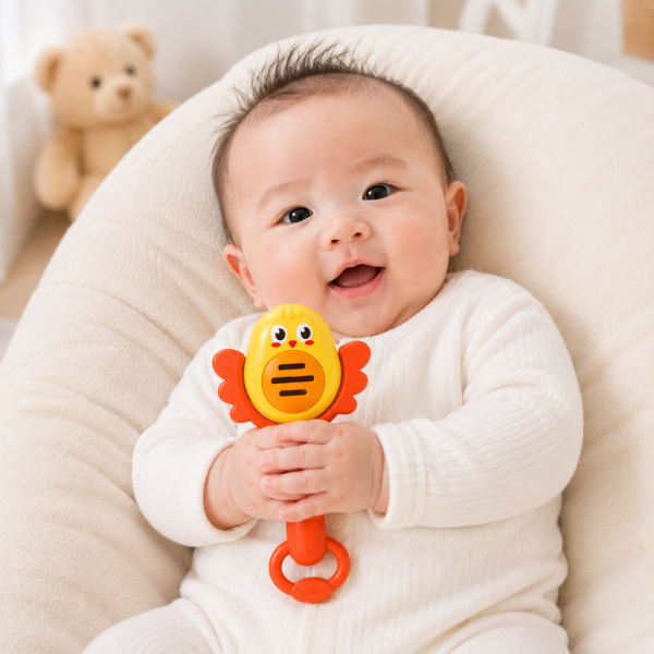 Hình ảnh Xúc xắc trẻ em Antona - Xúc xắc gà nổi bật với màu sắc sinh động, thiết kế chú gà ngộ nghĩnh giúp kích thích thị giác và thính giác của bé.