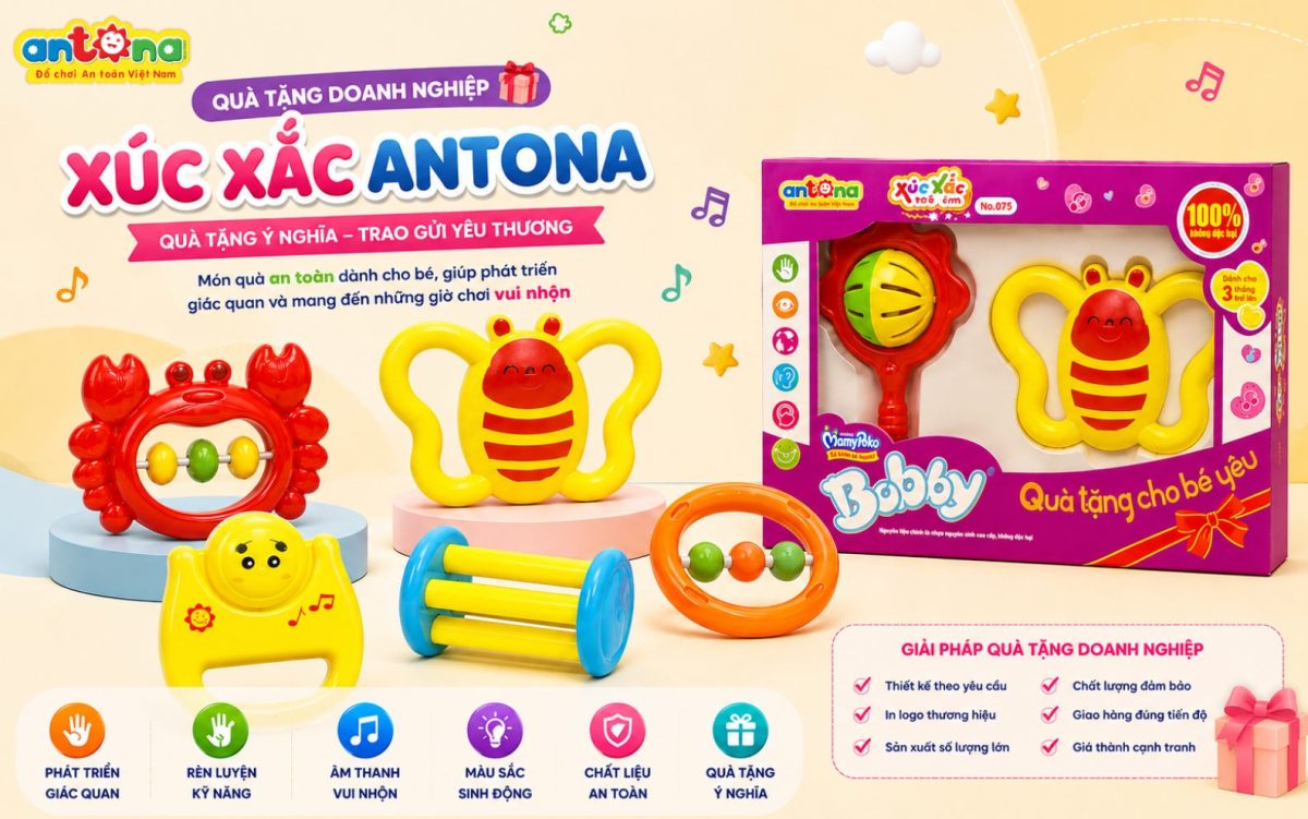 Hình ảnh quà tặng xúc xắc Antona nổi bật với thiết kế đáng yêu, màu sắc bắt mắt và chất liệu an toàn, là lựa chọn lý tưởng cho các chiến dịch quà tặng dành cho trẻ em.
