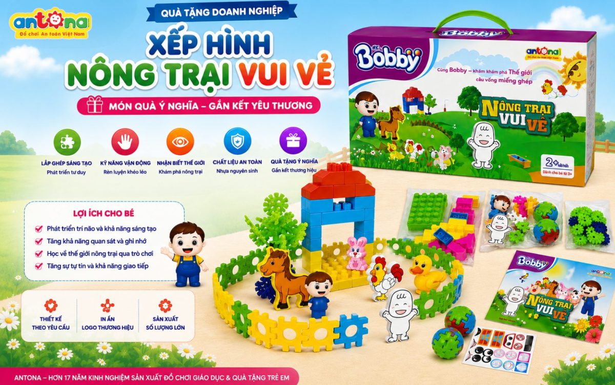 Các chi tiết của bộ Xếp Hình Nông Trại Vui Vẻ Antona được thiết kế bo tròn, màu sắc tươi sáng, dễ cầm nắm, giúp bé chơi an toàn và phát triển kỹ năng phối hợp tay mắt hiệu quả.