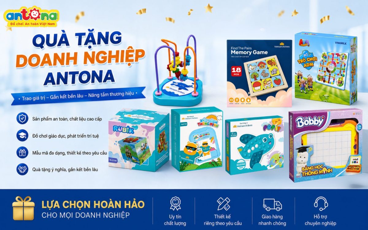 Khám phá bộ sưu tập quà tặng khuyến mại Antona với đa dạng đồ chơi giáo dục được thiết kế theo yêu cầu, phù hợp cho các chương trình tri ân khách hàng, quà tặng thương hiệu, sự kiện doanh nghiệp và chiến dịch marketing. Sản phẩm an toàn, chất lượng cao, giúp nâng tầm hình ảnh thương hiệu và tạo giá trị bền vững cho người nhận.