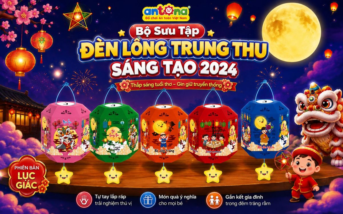 Khám phá Bộ Sưu Tập Đèn Lồng Trung Thu Sáng Tạo 2024 Antona với đa dạng mẫu đèn lồng lục giác mang đậm nét văn hóa Việt Nam. Thiết kế Story Telling độc đáo, tích hợp đèn LED 7 màu, âm nhạc vui nhộn cùng chất liệu an toàn giúp bé tự tay lắp ráp, thỏa sức sáng tạo và tận hưởng trọn vẹn không khí Tết Trung Thu bên gia đình.