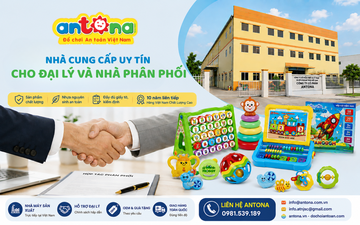Liên hệ Antona để nhận tư vấn trực tiếp từ nhà máy sản xuất đồ chơi uy tín tại Việt Nam. Antona cung cấp đồ chơi giáo dục Antona, đồ chơi Baby Antona, đồ chơi an toàn cho bé, đồng thời hợp tác cùng đại lý, nhà phân phối, OEM và quà tặng doanh nghiệp với sản phẩm chính hãng, nhựa nguyên sinh an toàn và đầy đủ kiểm định chất lượng.