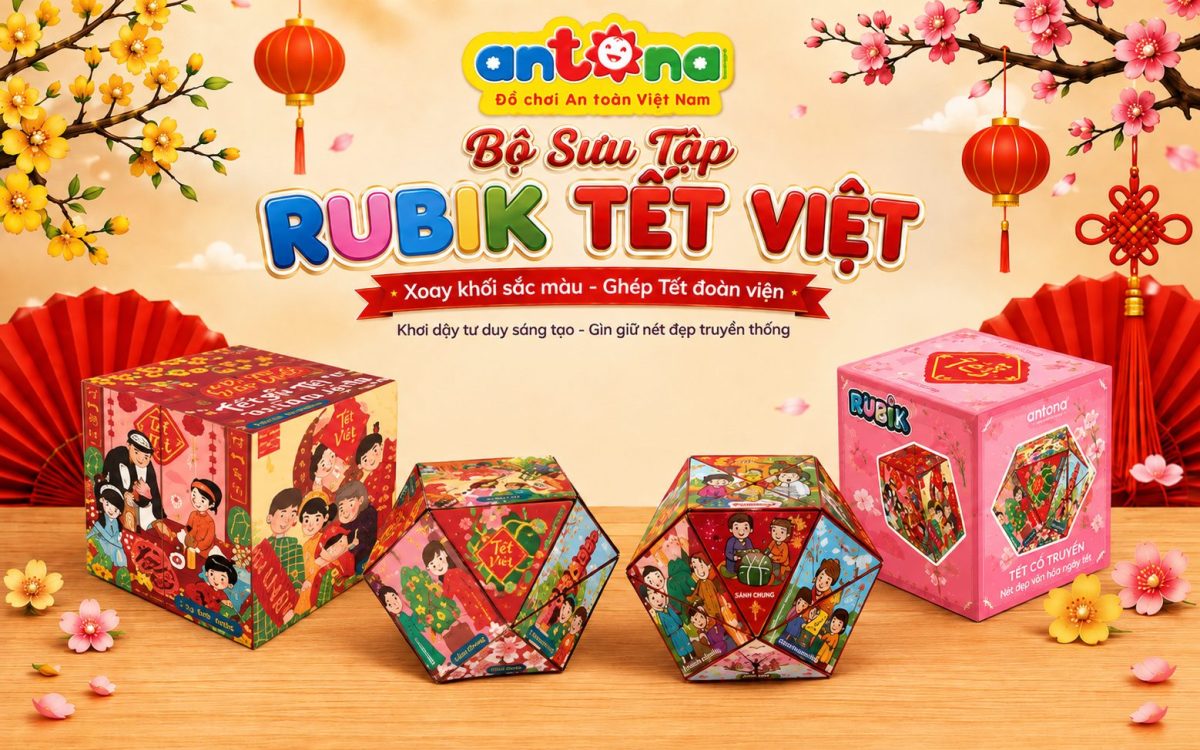Bộ Sưu Tập Rubik Tết Việt Antona tái hiện những hình ảnh đẹp của ngày Tết cổ truyền như bánh chưng, chợ Tết, lì xì, đoàn viên và lễ hội, giúp trẻ vừa chơi vừa khám phá văn hóa Việt.