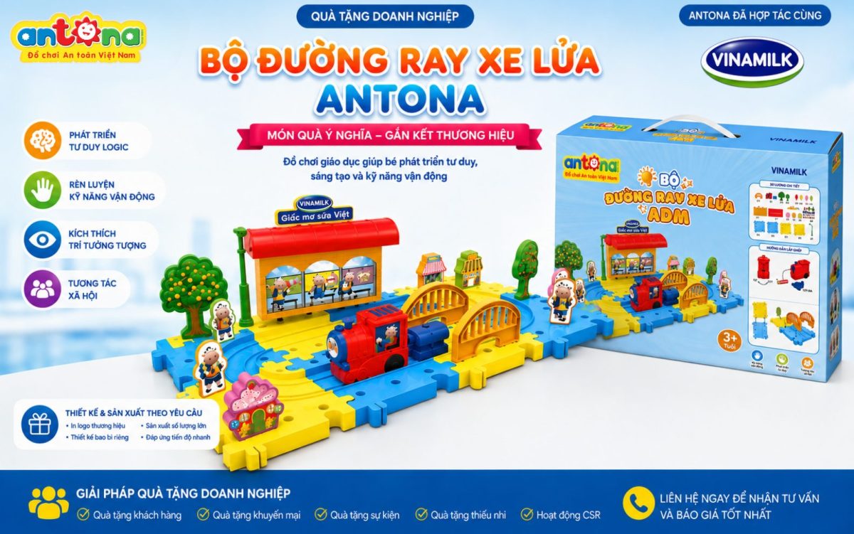 Quà tặng Bộ Đường Ray Xe Lửa Antona được thiết kế theo yêu cầu doanh nghiệp, giúp nâng cao giá trị thương hiệu với món quà giáo dục an toàn, sáng tạo và ý nghĩa dành cho trẻ em.