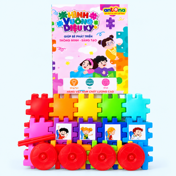 Xếp hình Antona 45 chi tiết Hình Vuông Diệu Kỳ với thiết kế xe buýt nhiều màu sắc, dành cho bé từ 3 tuổi khám phá và sáng tạo.