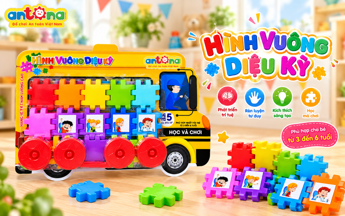 Hình Vuông Diệu Kỳ Antona 45 chi tiết – Bộ đồ chơi lắp ghép nhiều màu sắc, giúp bé phát triển tư duy sáng tạo, thuộc nhóm đồ chơi trẻ em bán chạy đáng tham khảo.