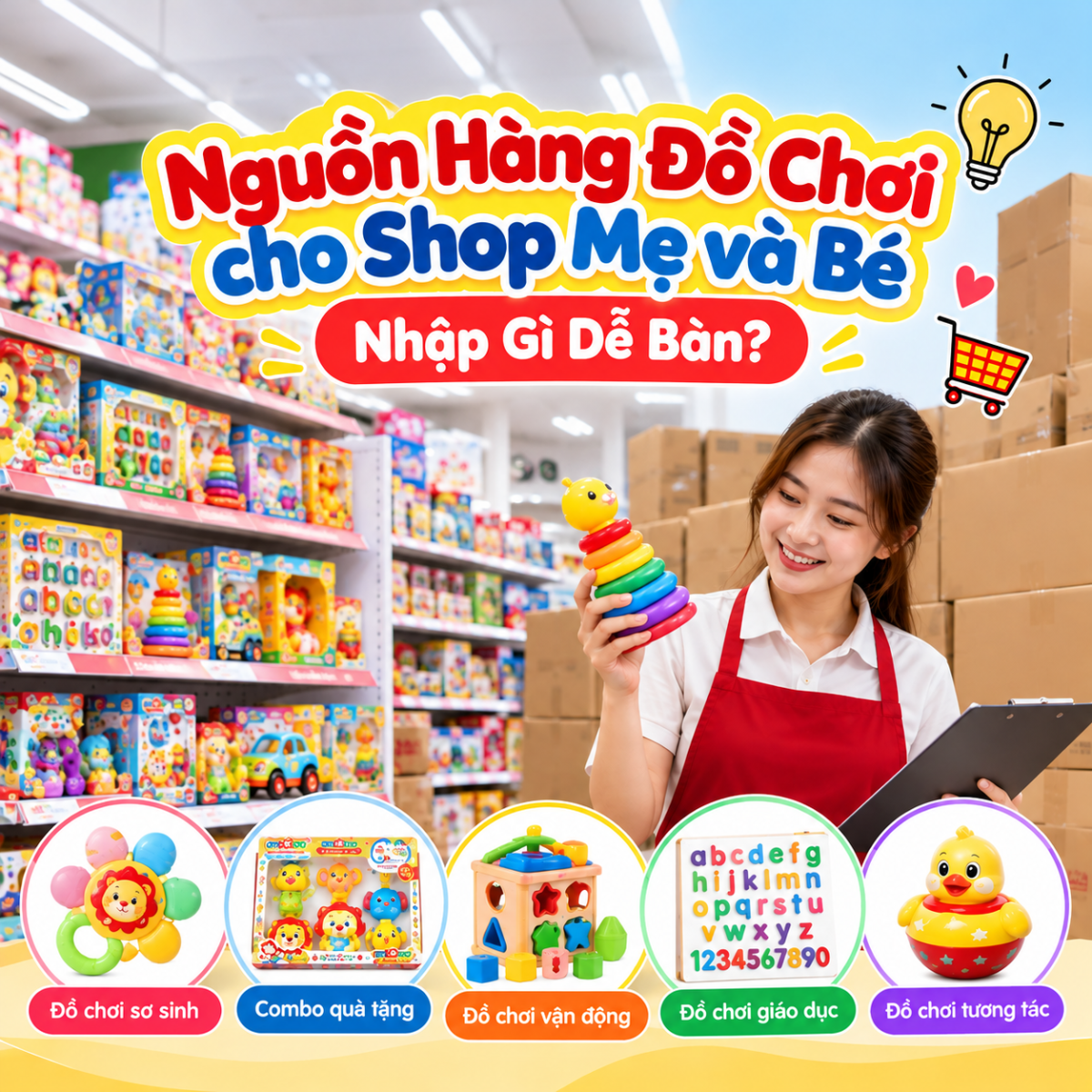 Nguồn hàng đồ chơi cho shop mẹ và bé – Chủ cửa hàng lựa chọn các sản phẩm đồ chơi Baby, đồ chơi giáo dục và đồ chơi trẻ em để kinh doanh.