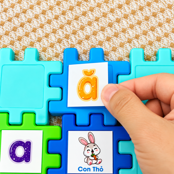 Xếp hình Antona 40 chi tiết kết hợp hình dán chữ cái, chữ số và hình ảnh con vật sinh động, giúp bé làm quen kiến thức đầu đời thông qua trò chơi lắp ghép.