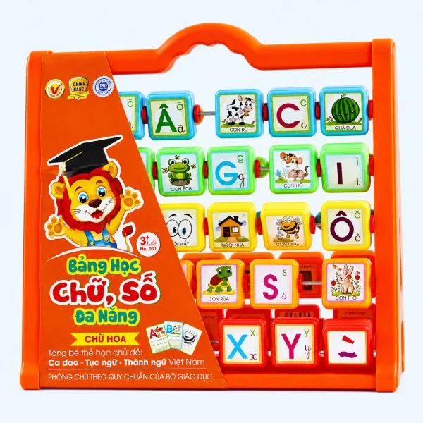 Bảng chữ số đa năng Antona M1 tích hợp bàn tính học toán, hệ thống chữ cái in hoa chuẩn Bộ Giáo dục và hình ảnh minh họa trực quan giúp bé tiếp thu kiến thức dễ dàng.