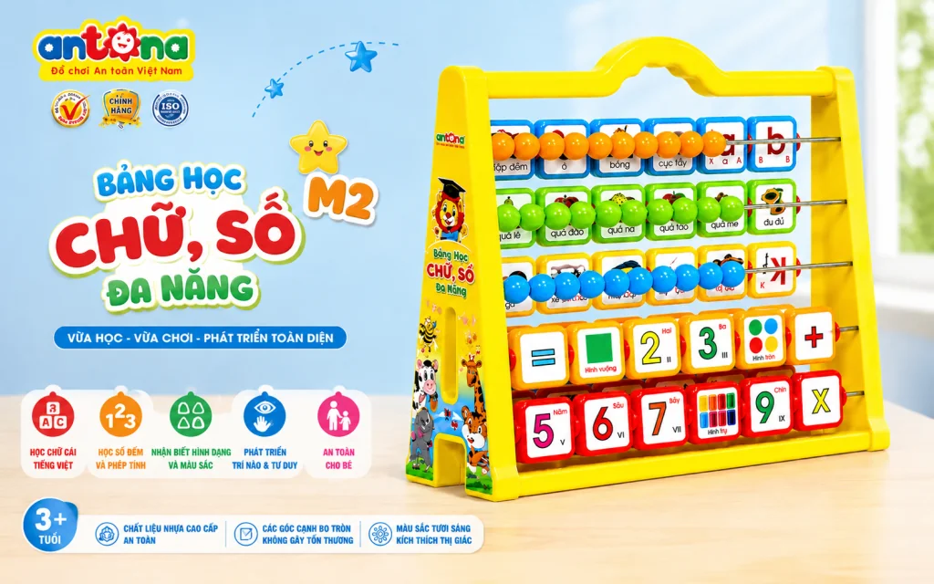 Học chữ cái và số đếm chưa bao giờ thú vị đến thế với Bảng Chữ Số Đa Năng Antona M2. Bộ học cụ giáo dục thông minh giúp bé tiếp thu kiến thức một cách tự nhiên và đầy hứng thú.