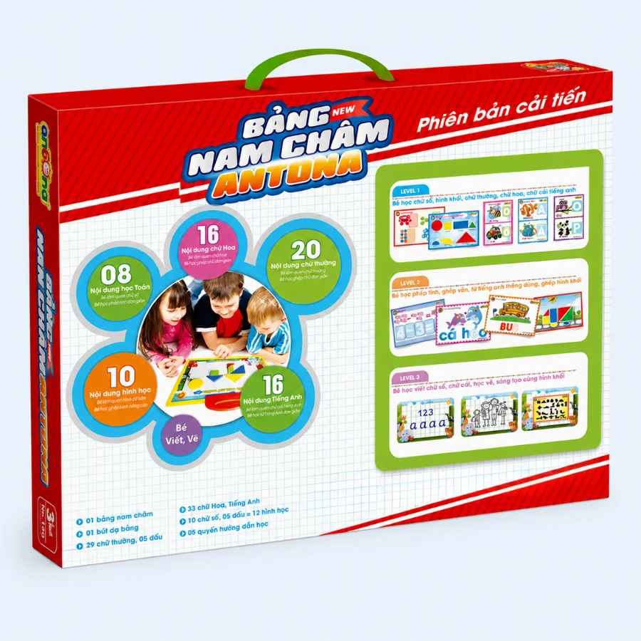 Bảng Nam Châm Antona 5in1 là công cụ hỗ trợ trẻ học chữ cái, số đếm, hình học và tập viết trước khi vào lớp 1. Các hoạt động học tập được thiết kế sinh động giúp bé tự tin tiếp cận kiến thức mới và hình thành thói quen học tập tích cực.