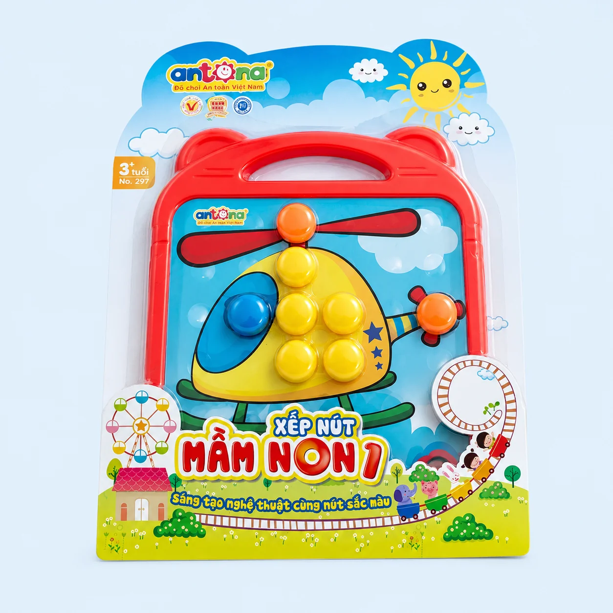 Xếp nút mầm non 1 Antona với bộ nút màu sắc sinh động giúp bé nhận biết màu sắc, phát triển tư duy sáng tạo và rèn luyện khả năng phối hợp tay mắt hiệu quả.