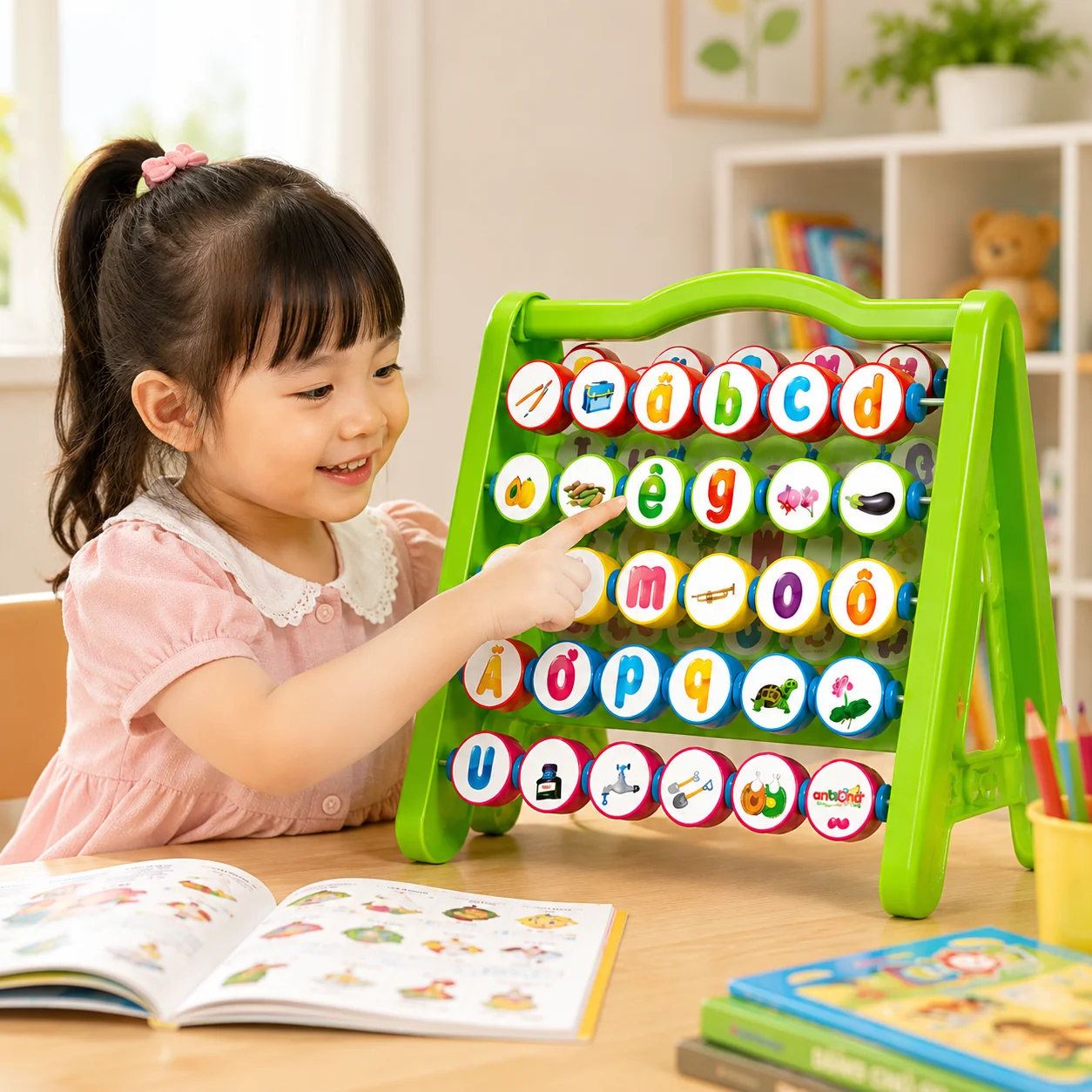 Bảng đa năng học chữ Antona là công cụ hỗ trợ bé nhận biết chữ cái, làm quen mặt chữ và xây dựng nền tảng vững chắc trước khi bước vào lớp 1.