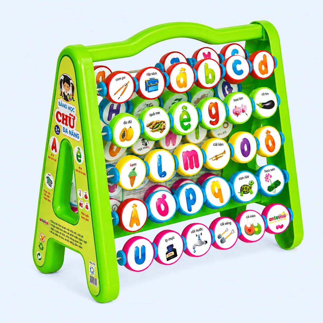 Bảng đa năng học chữ Antona được thiết kế theo phương pháp giáo dục sớm, giúp trẻ phát triển ngôn ngữ, tư duy và khả năng ghi nhớ ngay từ những năm đầu đời.