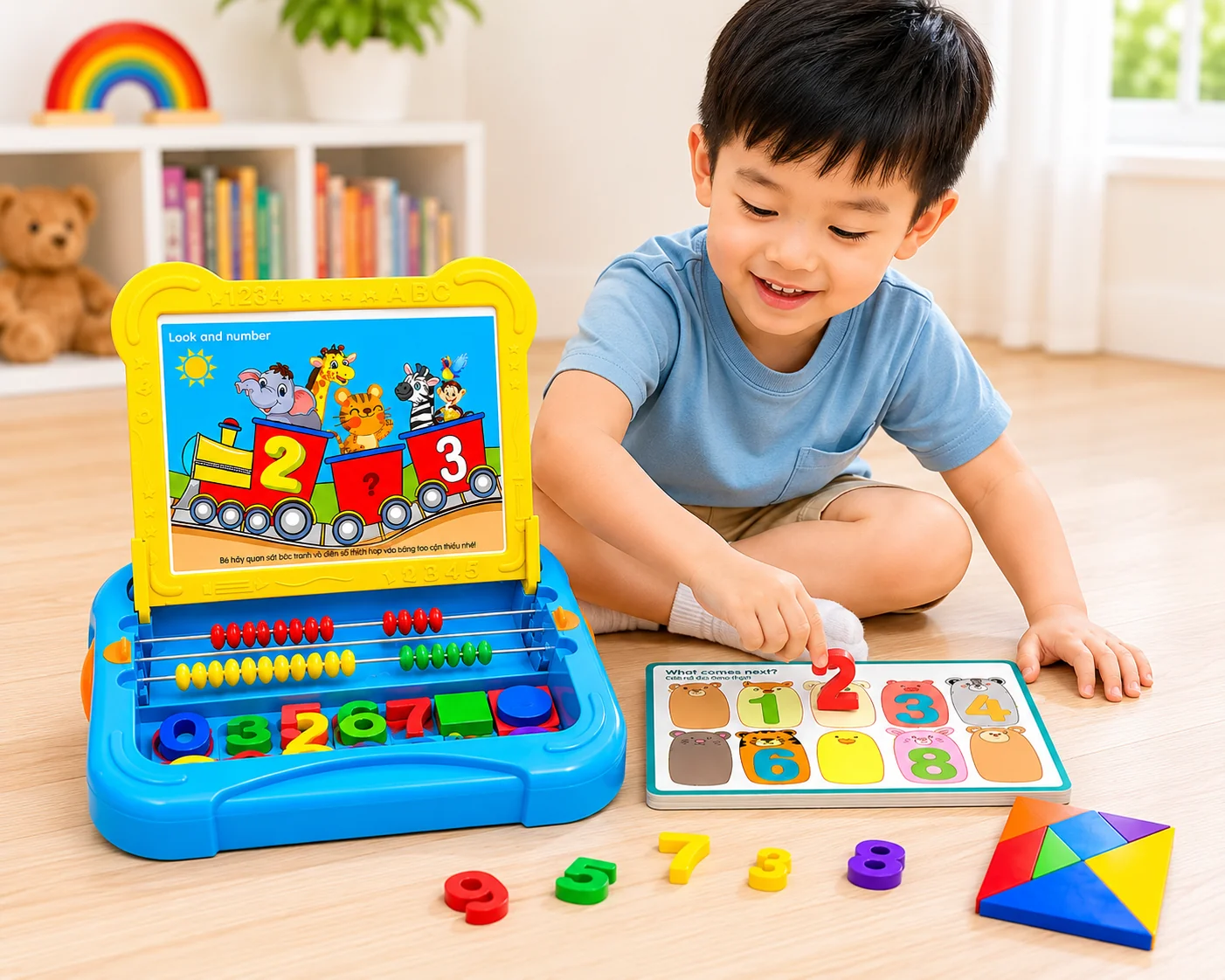 Biến những giờ học toán khô khan thành trải nghiệm thú vị với Bảng Học Thông Minh Pitago. Thiết kế sinh động cùng các chi tiết trực quan giúp trẻ vừa chơi vừa khám phá các con số, phép tính và hình học cơ bản. Bé được chủ động tương tác, tăng khả năng ghi nhớ và yêu thích việc học hơn mỗi ngày.