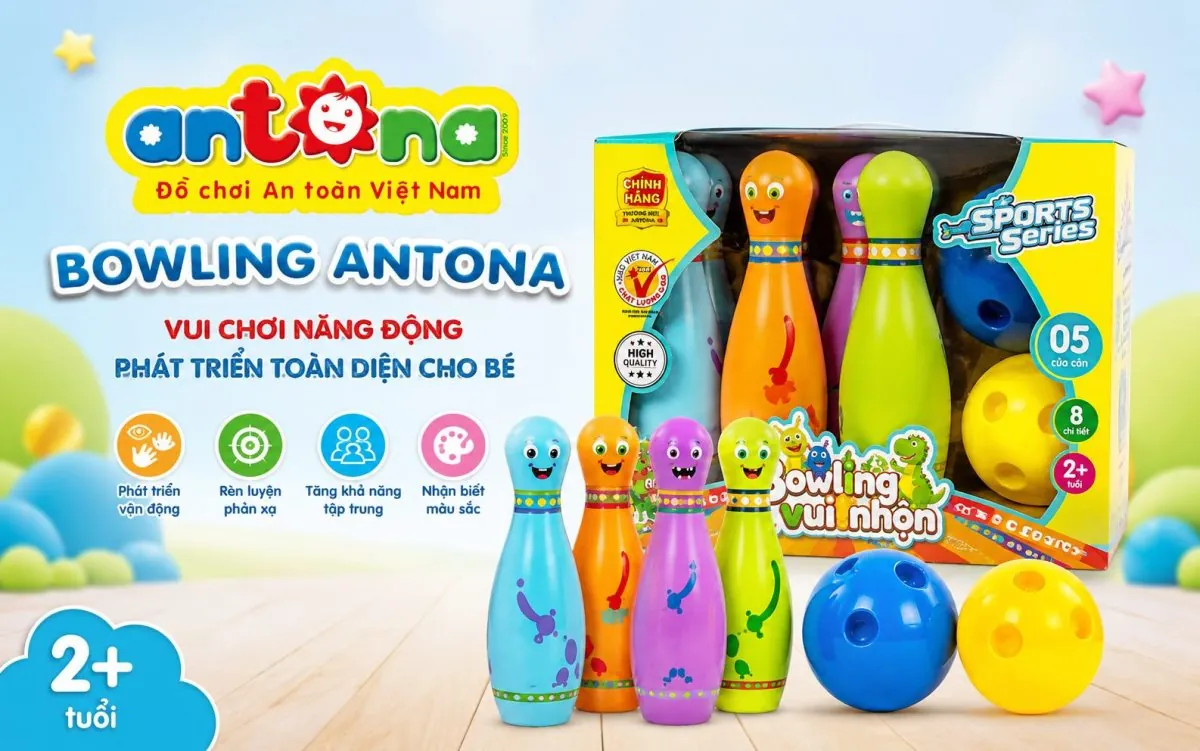 Bé vui chơi cùng bộ Bowling Antona, rèn luyện khả năng vận động, giữ thăng bằng và phối hợp tay mắt. Đồ chơi giáo dục giúp trẻ phát triển thể chất, tăng sự tự tin và kỹ năng tương tác.