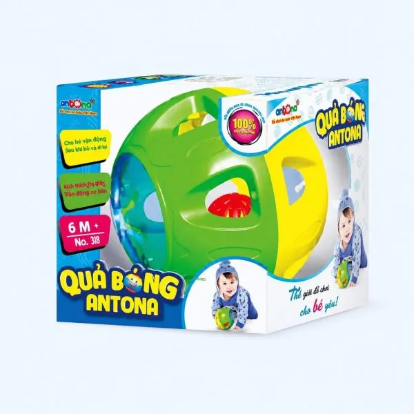 Bóng Antona là món đồ chơi vận động cho bé từ 6 tháng tuổi, thiết kế nhiều khe cầm dễ nắm, hỗ trợ bé tập bò, đuổi theo bóng và rèn luyện phản xạ tự nhiên.